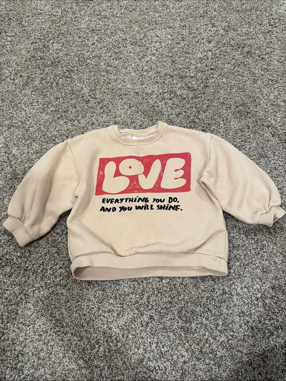 Zara Kid’s Cream Sweatshirt with Pink 'LOVE' Graphic